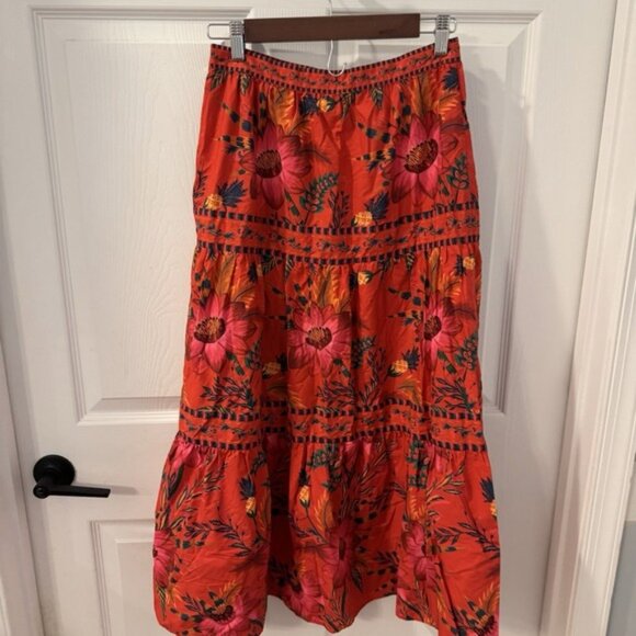 Farm Rio Long Multicolored Red  Women's Skirt Boho Festival - Picture 2 of 11